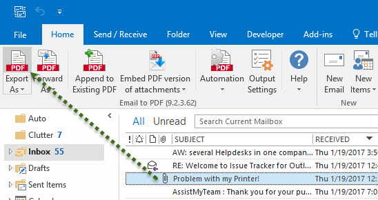 download email as pdf outlook